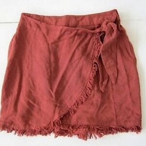 Natural Life Rayon Flax Burgundy Red Fringe Wrap Mini Skirt Size Large
